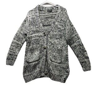 POL Chunky Knit Cardigan Sweater Grandpa Pockets Black Gray Boho Size Small *